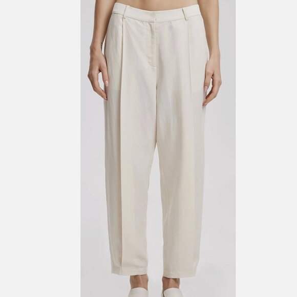 LATTELIER Linen Cotton Tapered Minimalist Pants Natural White Size S - Picture 2 of 13